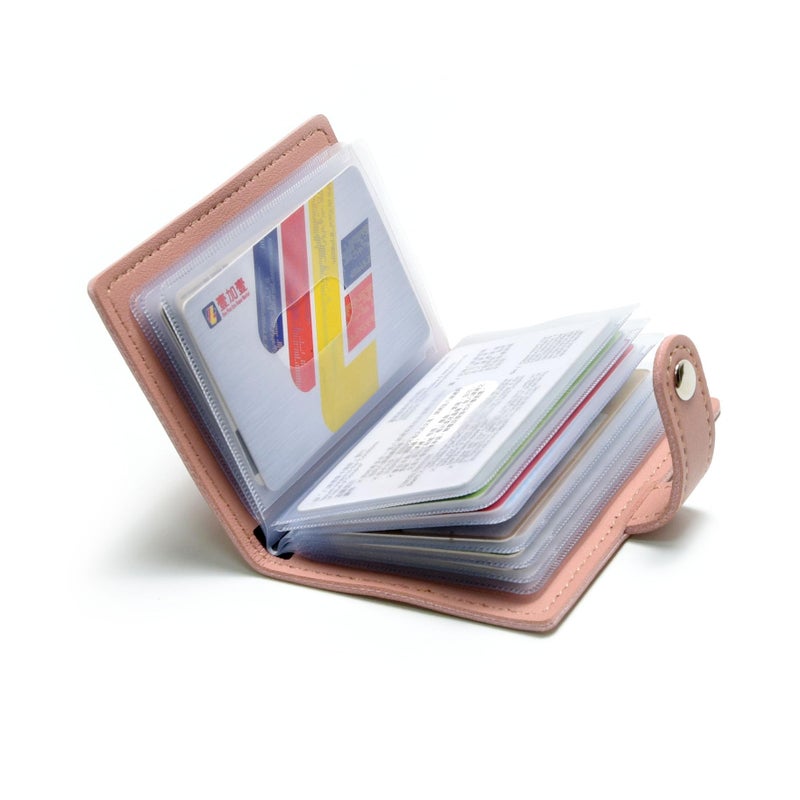 Karlling credit card holder wallet for women/man soft leather business card holder card case organizer bag with 20 card sleeves inside(Pink) - Image 4